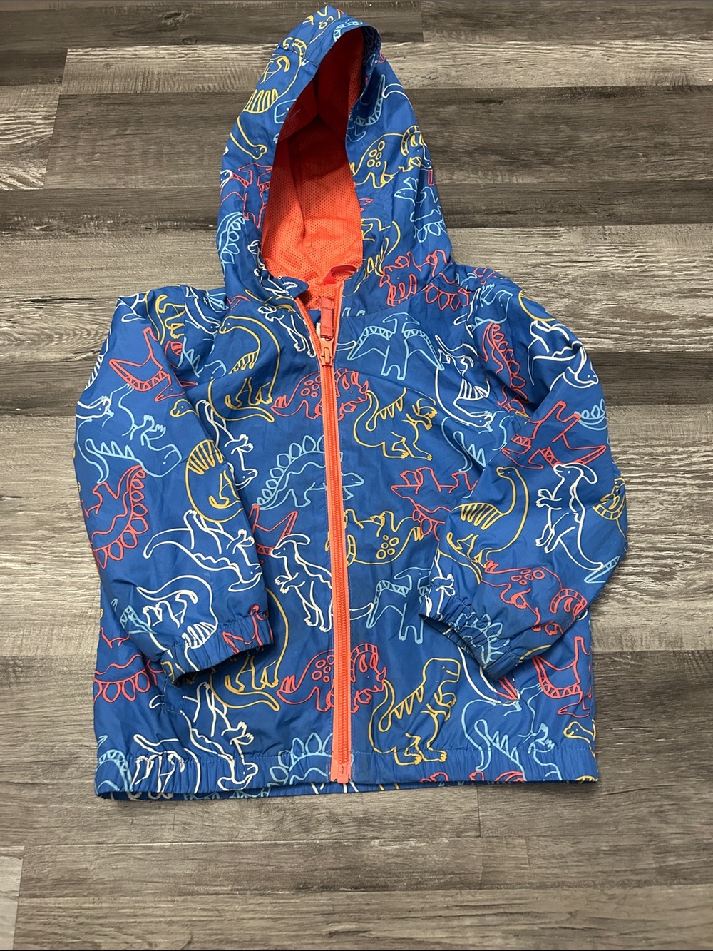 Cat & Jack Blue Dino Hooded Swim Jacket with Orange Accents